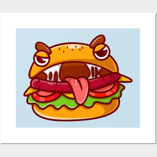 Cute Burger Monster Cartoon Posters and Art